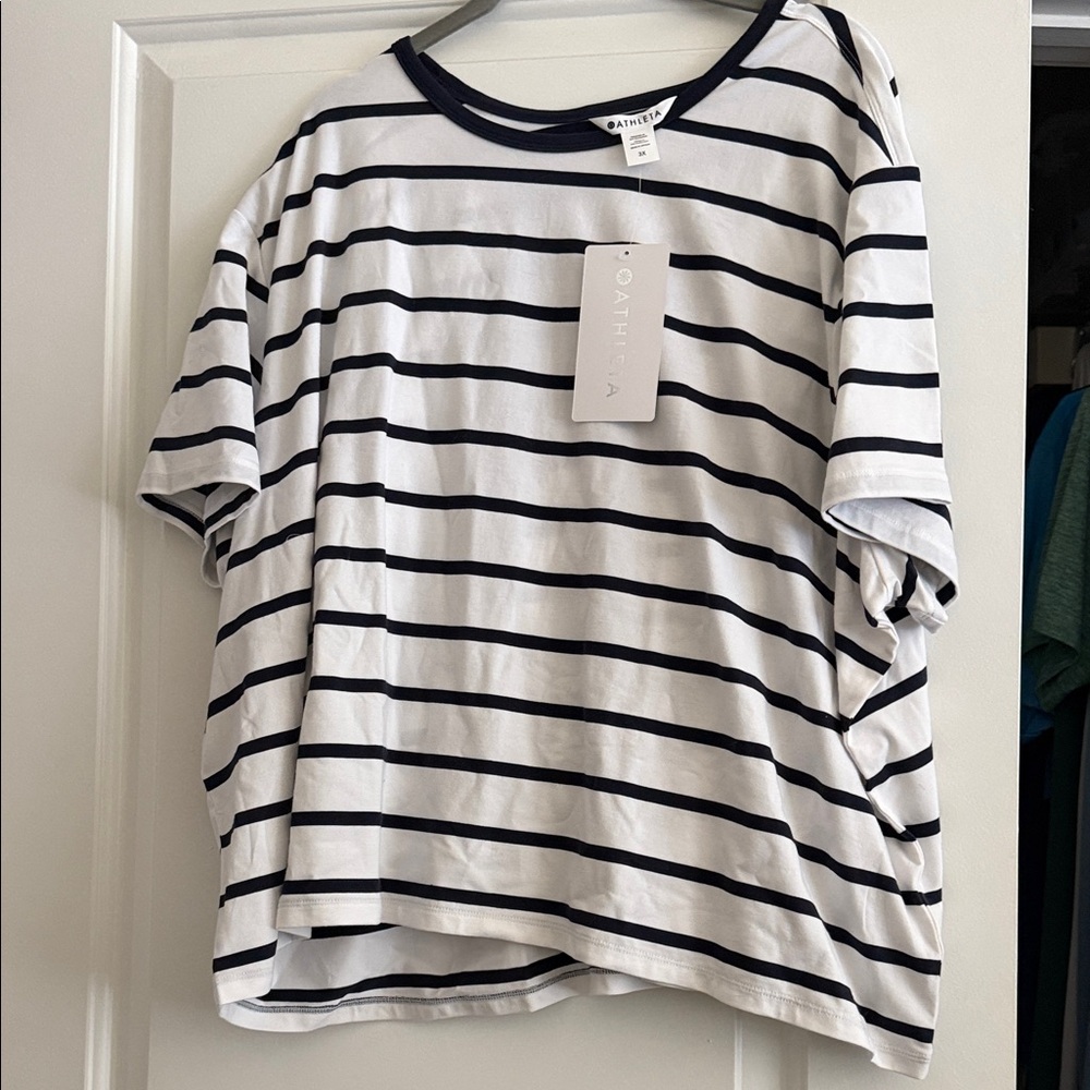 Athleta Essential Tee Striped White & Navy NWT